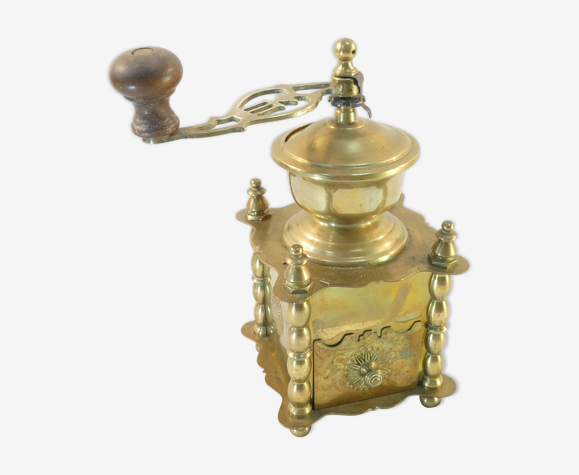 Ancien moulin a café flamand en bronze et laiton