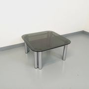 Vintage Italian Space Age square coffee table in smoked glass and chrome metal