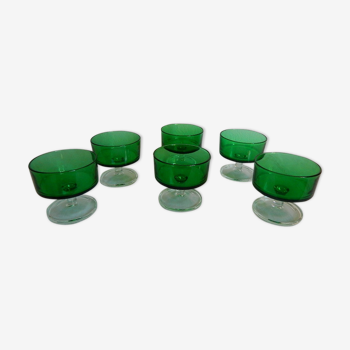 Set of 6 cups green smoky glass, Luminarc 70s