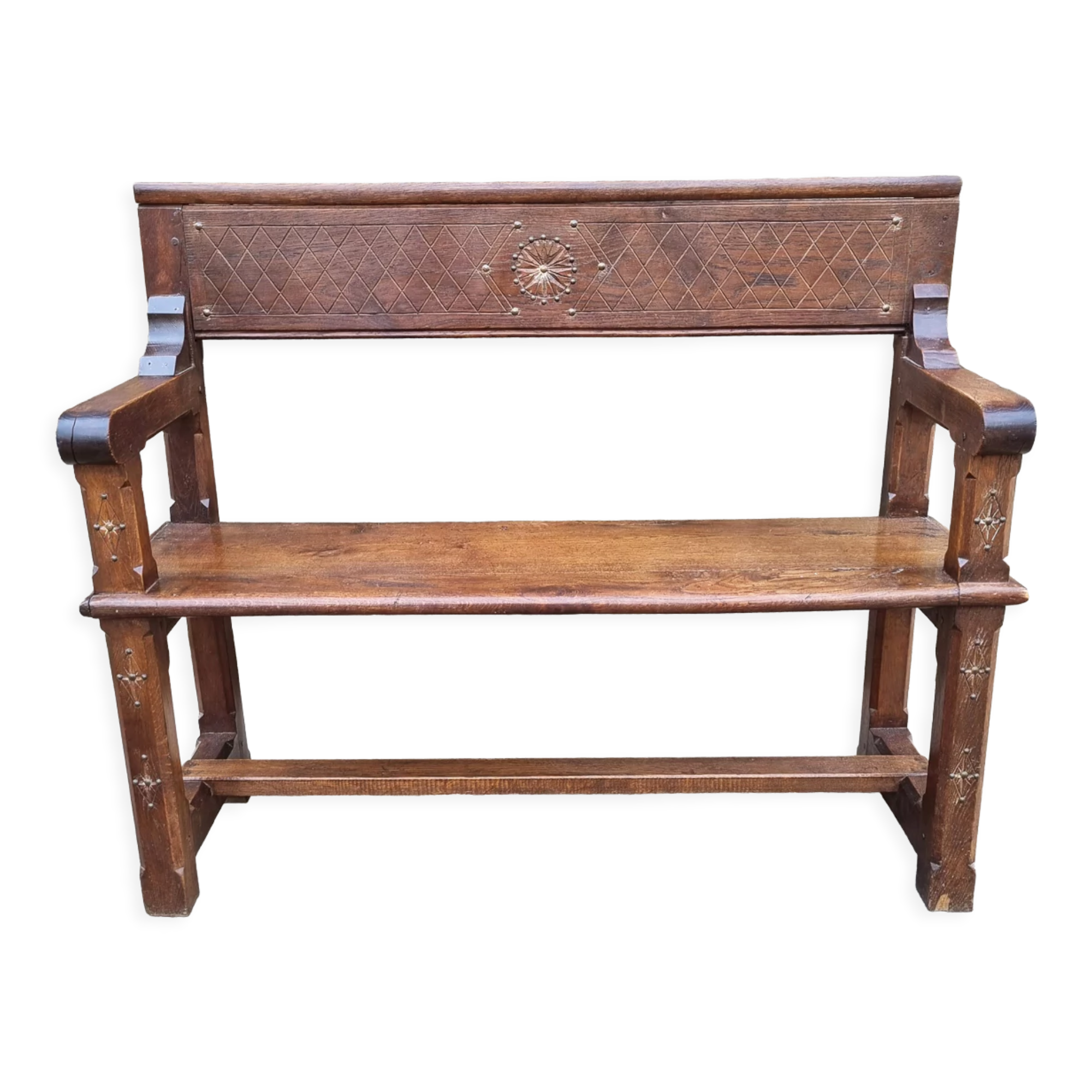 Stylized church pew, early twentieth century, solid wood