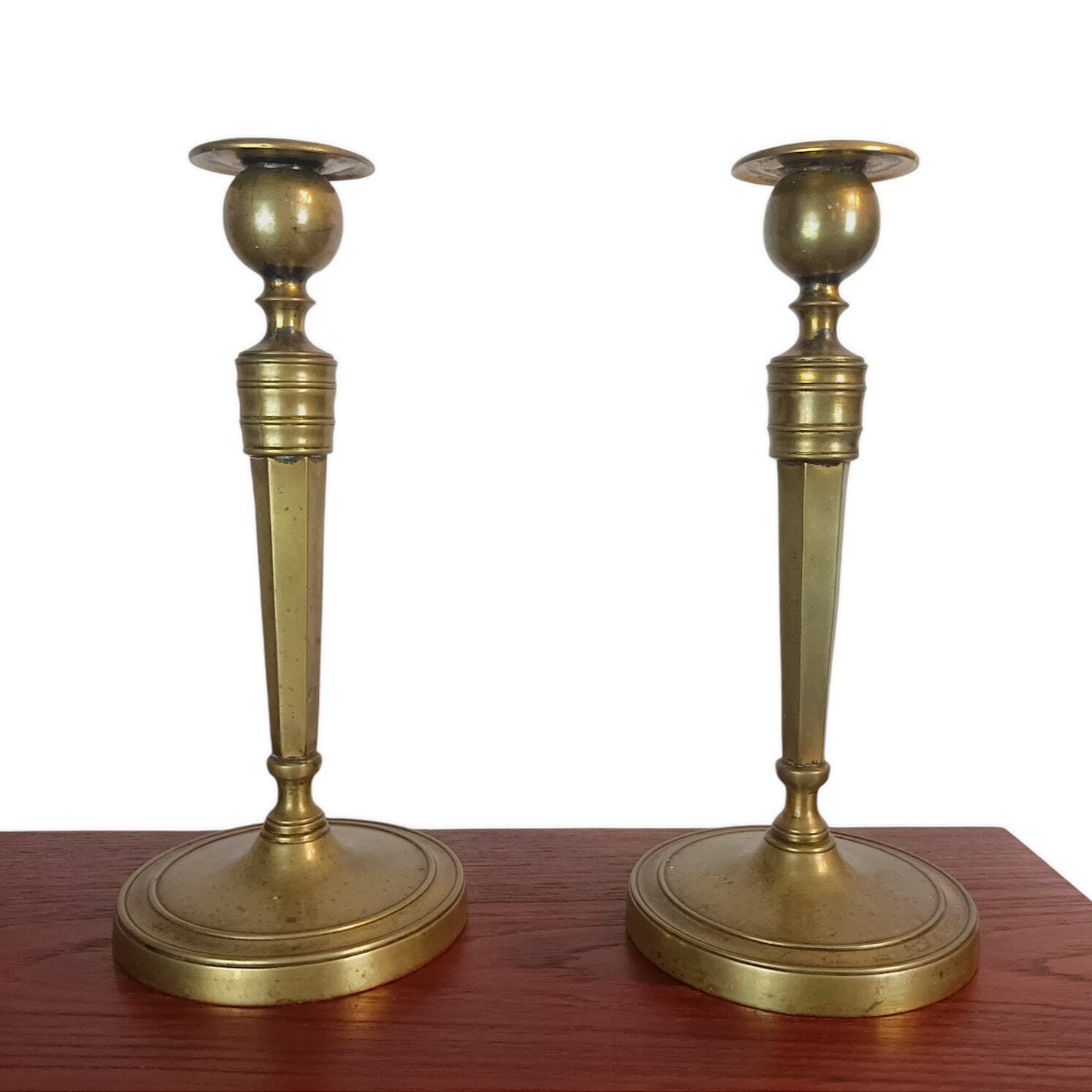 Pair of brass candlesticks, 19th century, neoclassical style.
