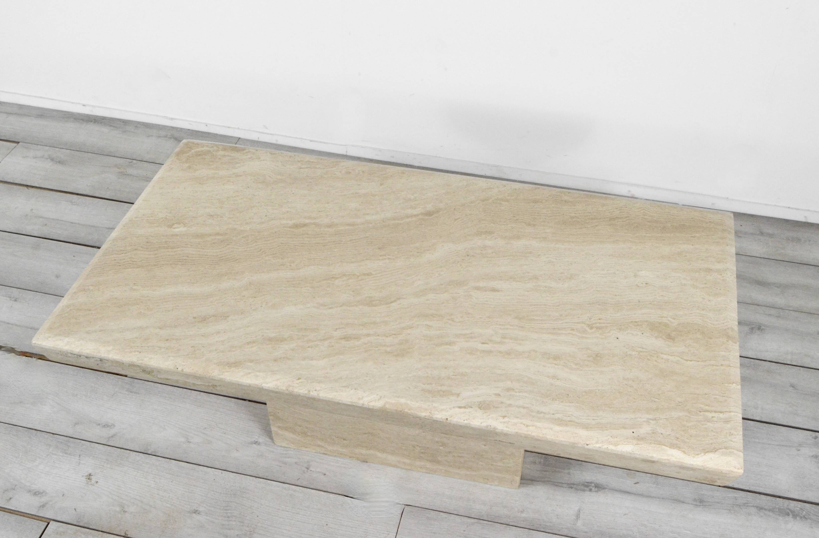 1970s Italian Travertine Minimalist Geometric Coffee Table. Vintage Modern