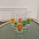 Set of 6 vintage pop art glasses with multicoloured flowers - 1970s
