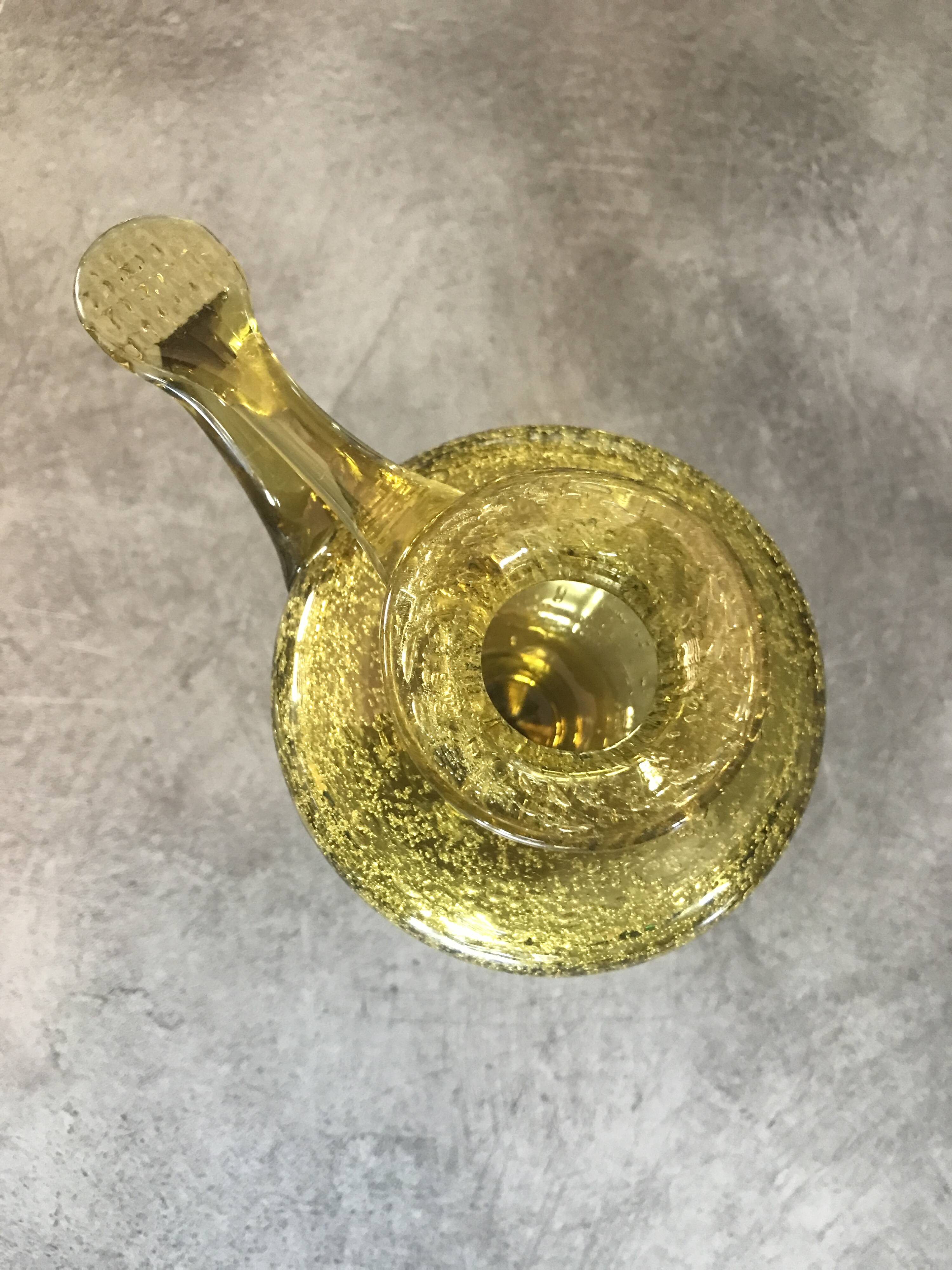 Yellow bubble hand blown glass oil lamp biot glassworks