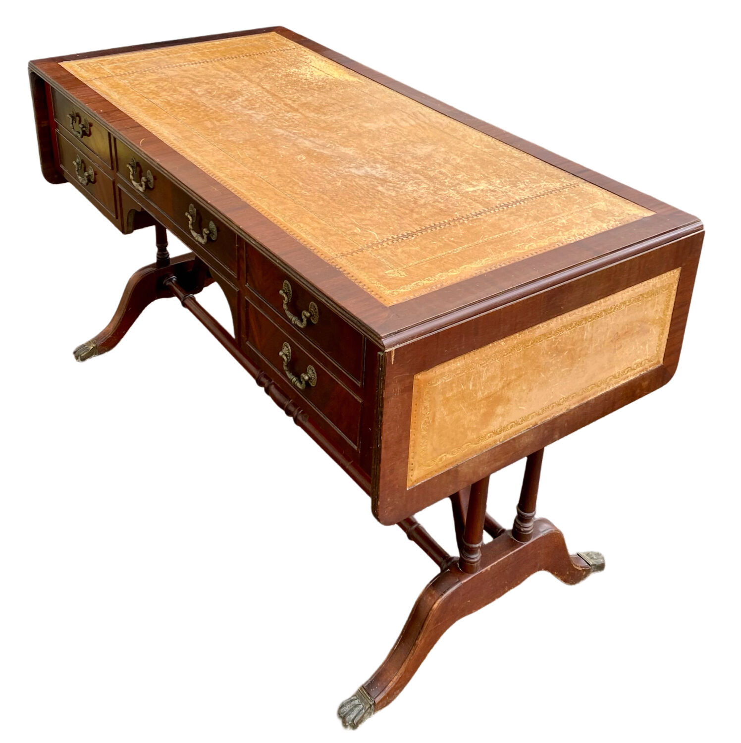 English mahogany double-sided desk with extension.