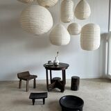 Suspension in rattan and natural japanese linen in the shape of a drop