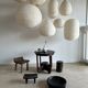 Suspension en rotin et lin naturel japonisante en forme de goutte