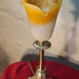 Antique Napoleonic bronze lamp, 3 very pretty tulips in glass paste, unsigned