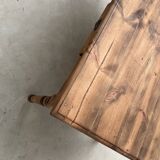 Antique farm table from the 1950s, with 3 drawers and turned legs