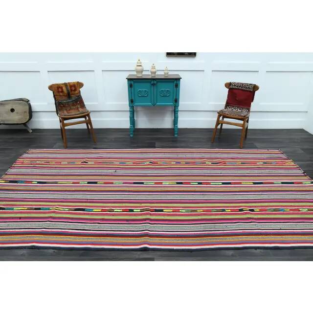 1970s Vintage Turkish Oushak Handmade Wool Cotton Red Runner Rug 172x354