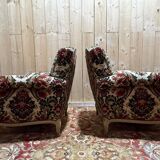 Pair of Louis XV style velvet bergère armchairs