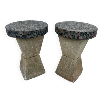 Paire de tables brutalistes en granit et pierre
