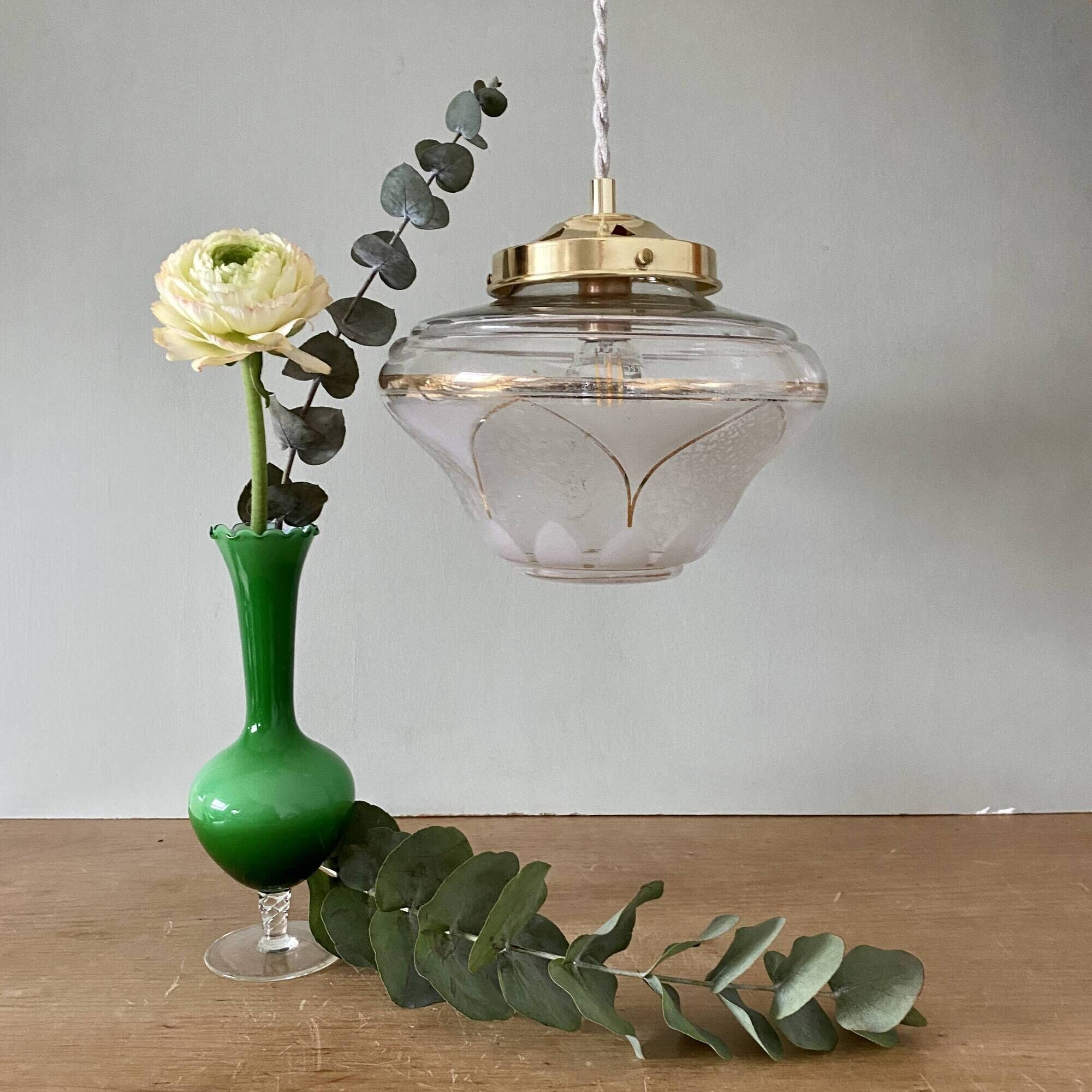 Vintage art deco globe pendant lights in white and gold frosted glass