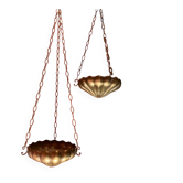 Italian Art Nouveau Hanging Bowl Pendant Lamps or Planters in Hand-Hammered Brass, 1890s, Set of 2
