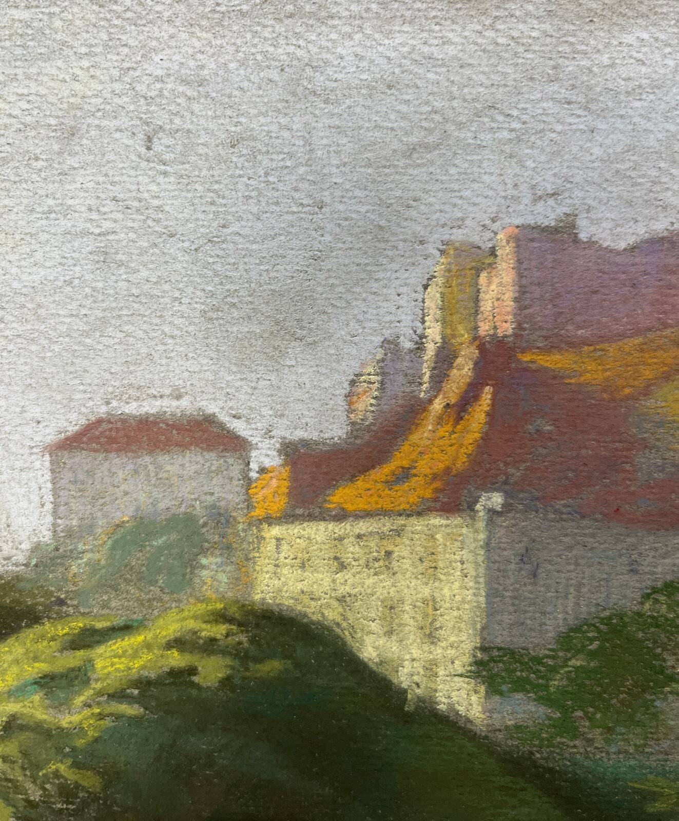 Tableau study Pastel Ed. Pannetier (1884-1965) City and castle
