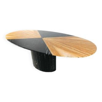 Vintage oval black marble and onyx dining table, 1970s
