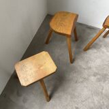 Set of 3 oak tripod stools