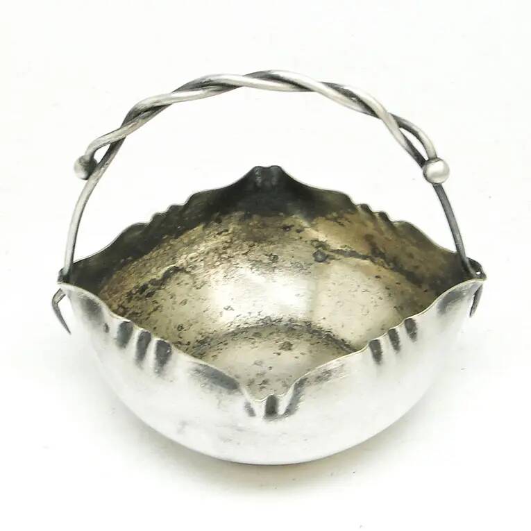 Basket sugar bowl, Art Nouveau, silver-plated brass, Poland, early 20th century