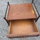 Vintage bedside table in solid oak and wrought iron.