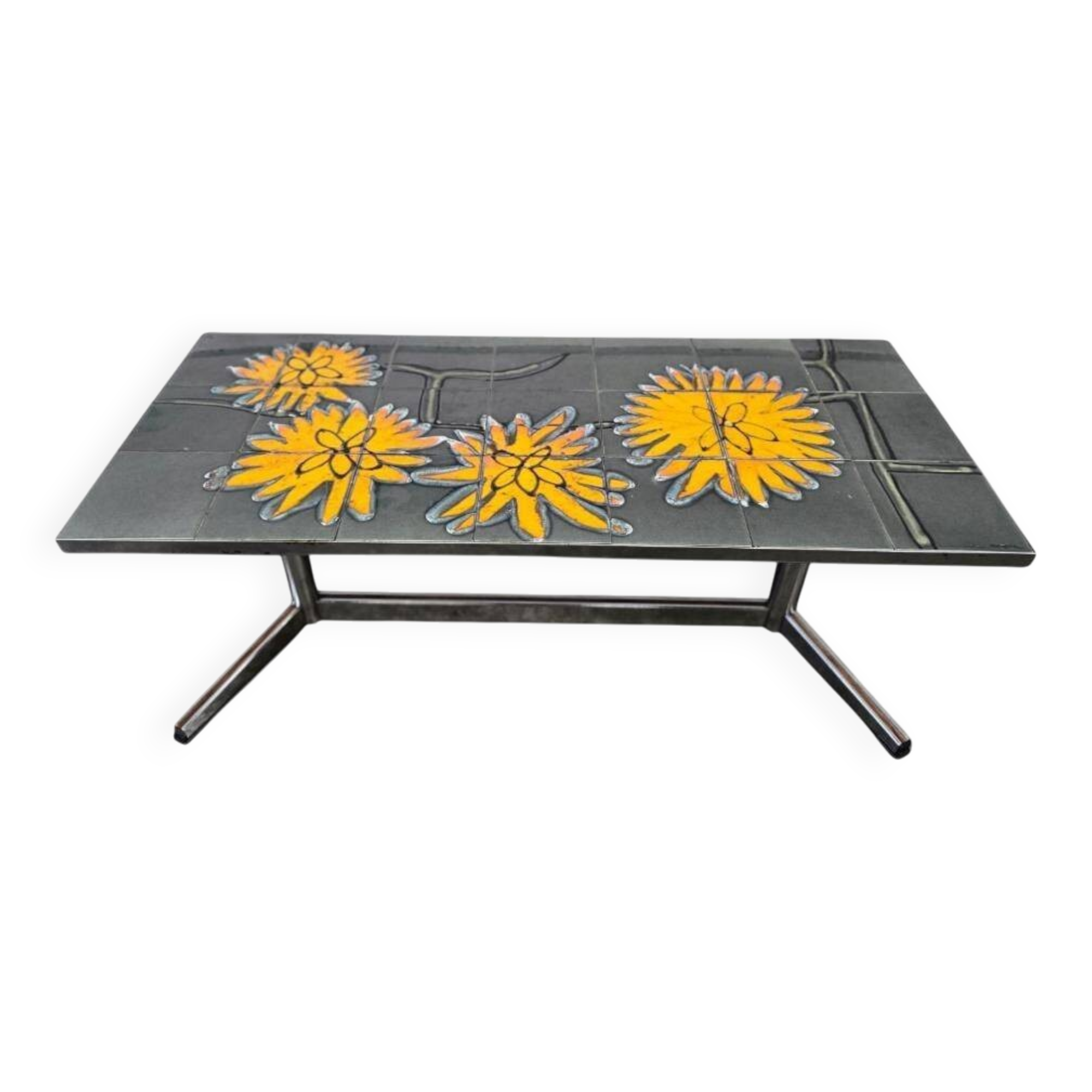 Vintage ceramic coffee table with chrome frame