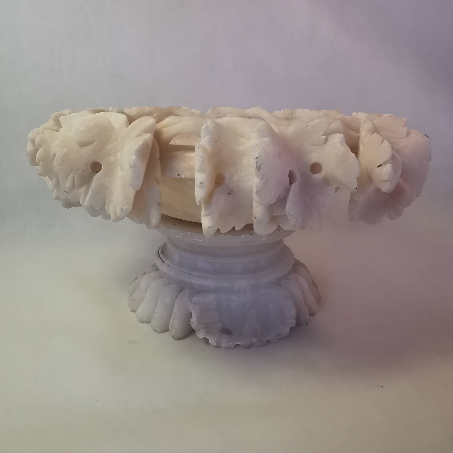Old alabaster bird drinker centerpiece cup