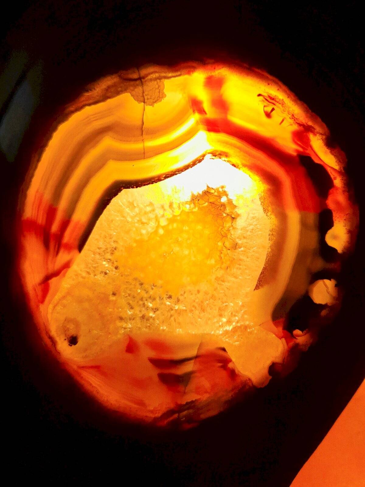 Ceramic lamp, agate slice 1970 vintage pink
