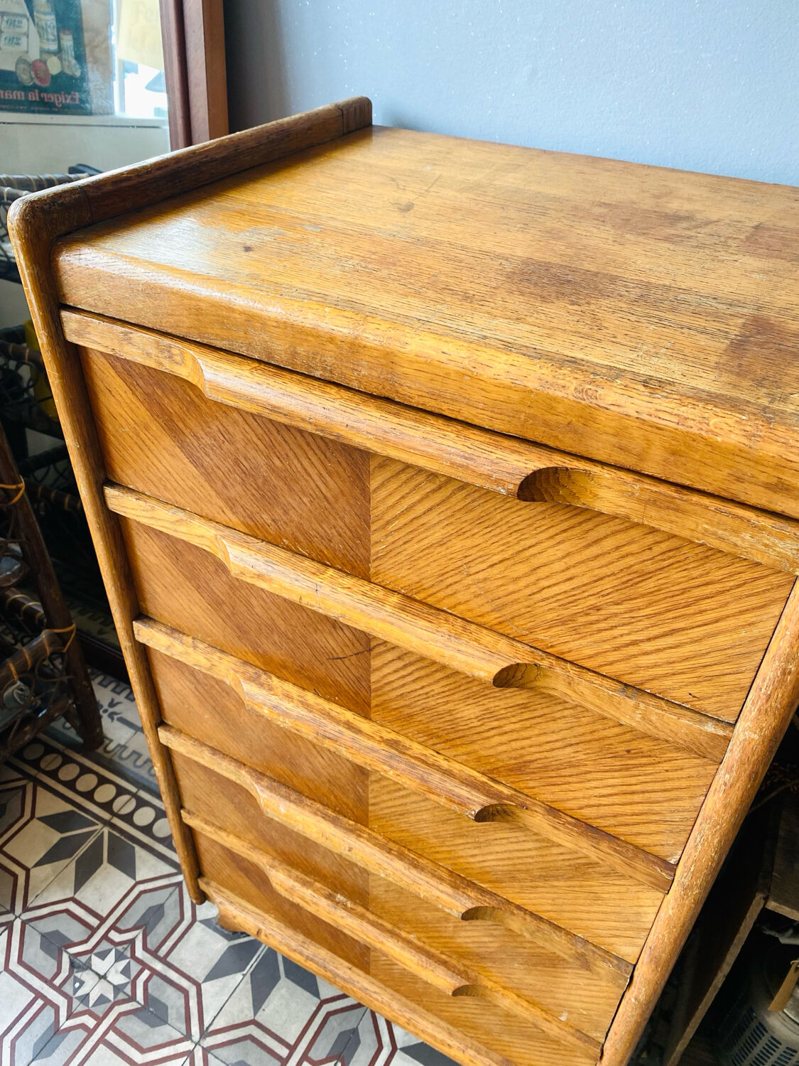 Small wooden chest of drawers from the 1950s.