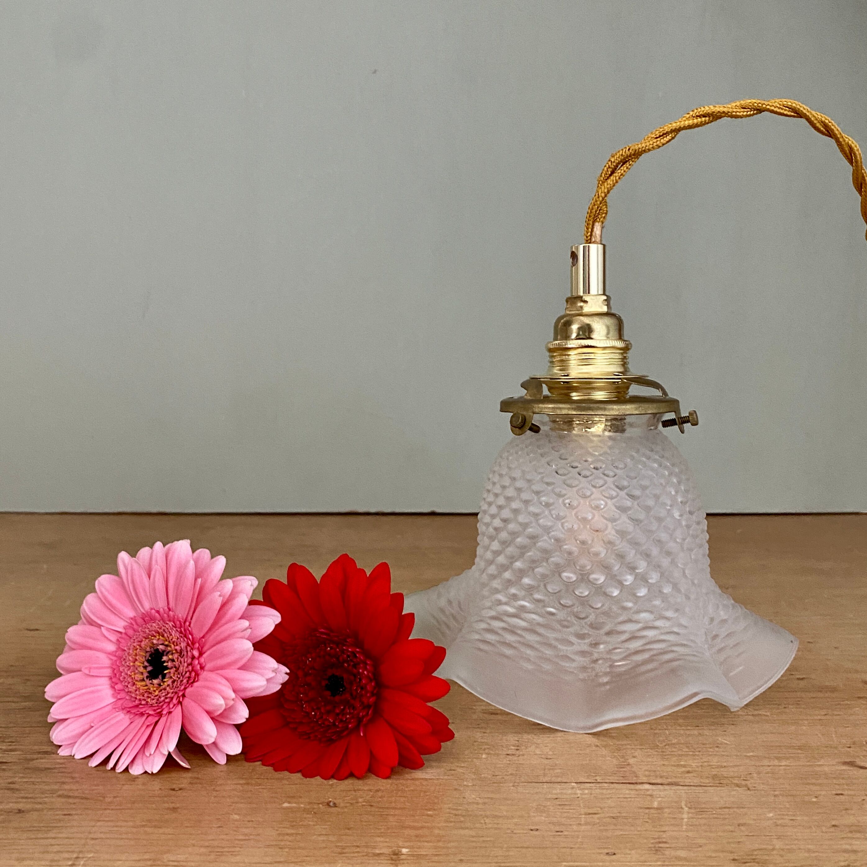 Vintage frosted glass tulip pendant lamp