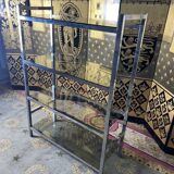 Shelf in chromed metal and smoked glass 1970