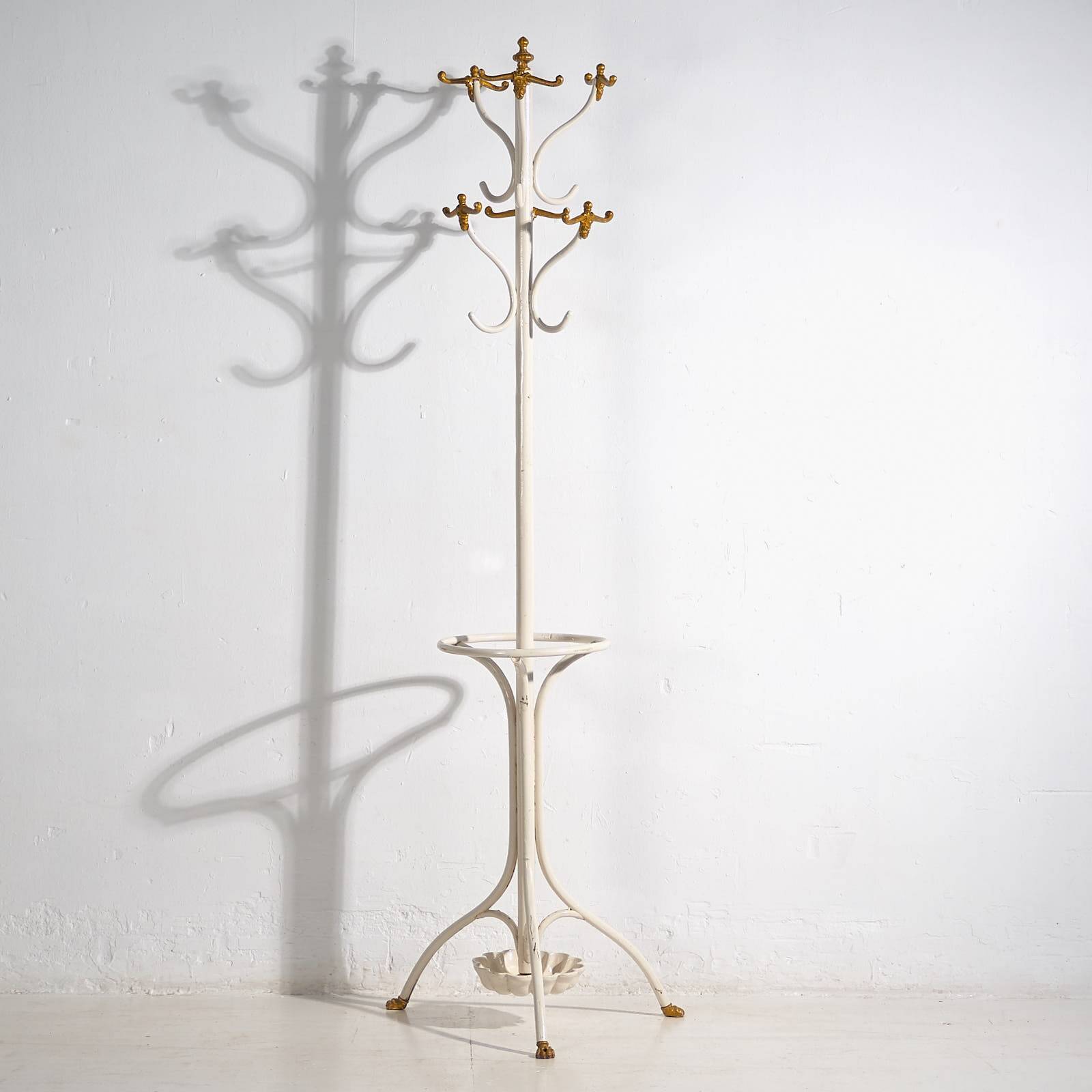 Antique white and gold floor coat rack (circa 1920)