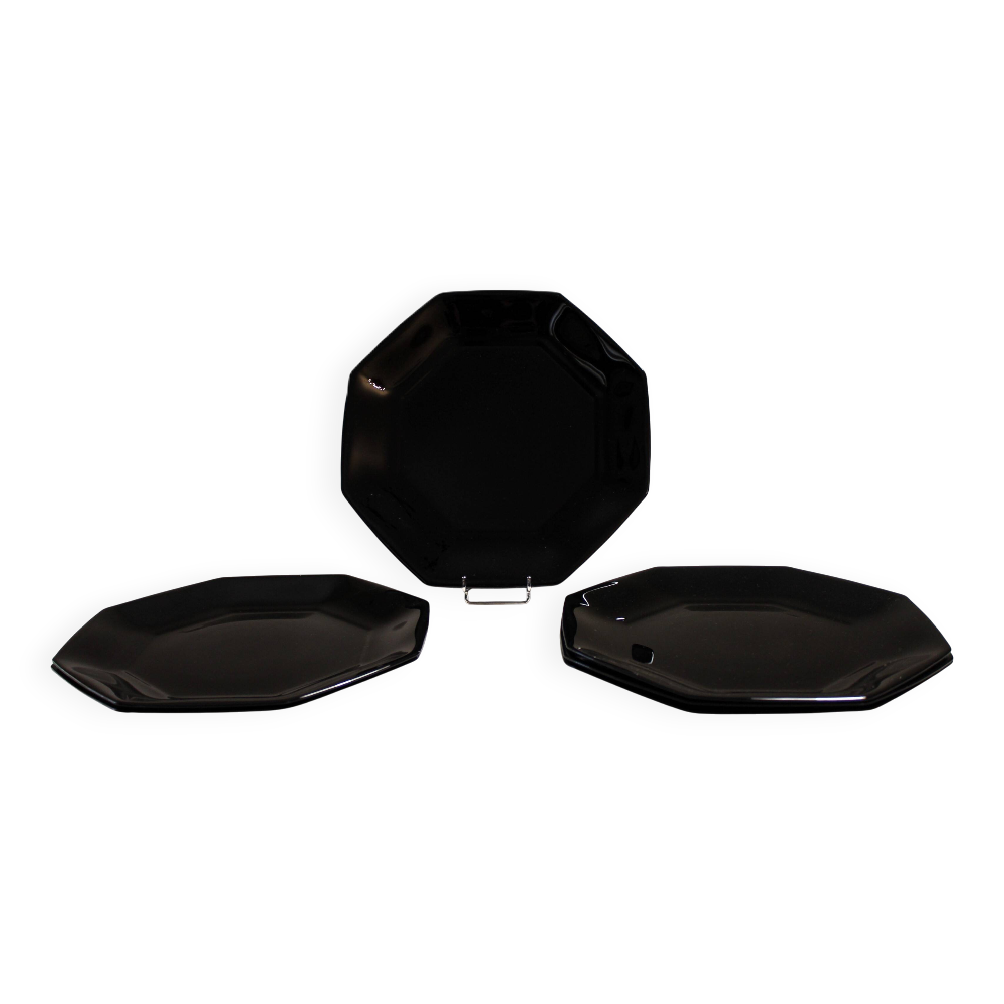 6 black Arcoroc "Octime" dinner plates (set 2)