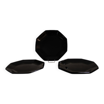 6 black Arcoroc "Octime" dinner plates (set 2)