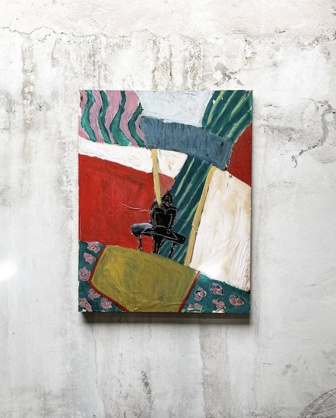 Vintage collage painting on canvas 1970