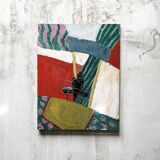 Vintage collage painting on canvas 1970