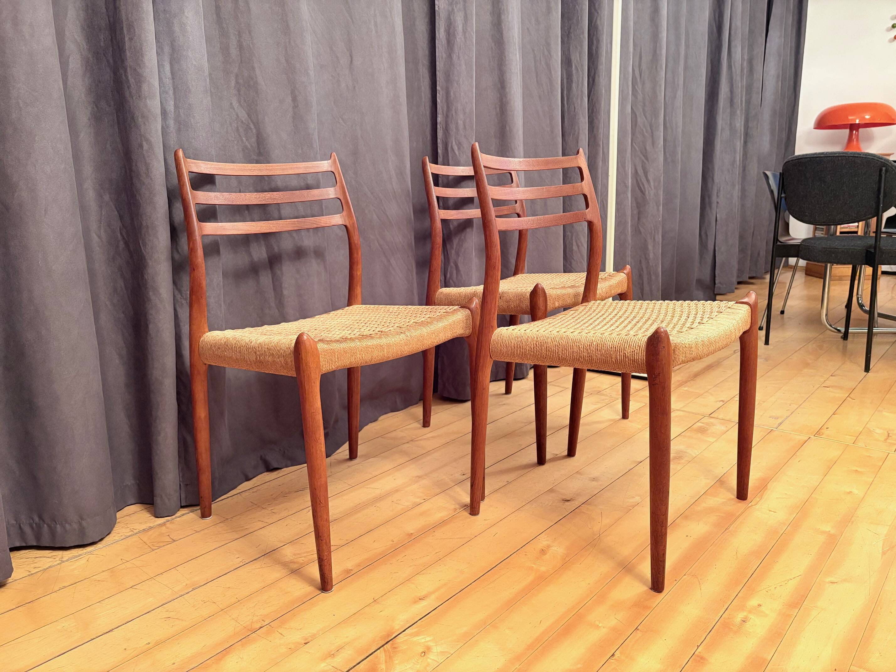 Set of three chairs, model 78, designed by Neils O. Möller, JL Møllers Møbe.