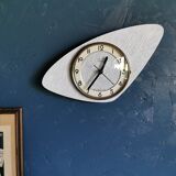 Vintage formica clock asymmetrical silent wall clock "Vedette transistor gray"