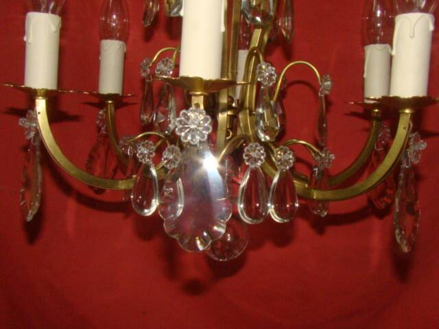lustre à pampilles type cage à 6 bras de lumière époque début 20 ème