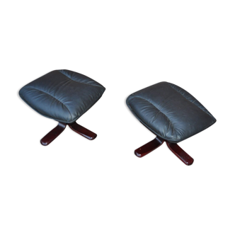 Swedish Leather Footstool, 1970s, Set of 2