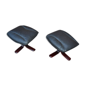 Tabouret en cuir suédois, années 1970, Set de 2