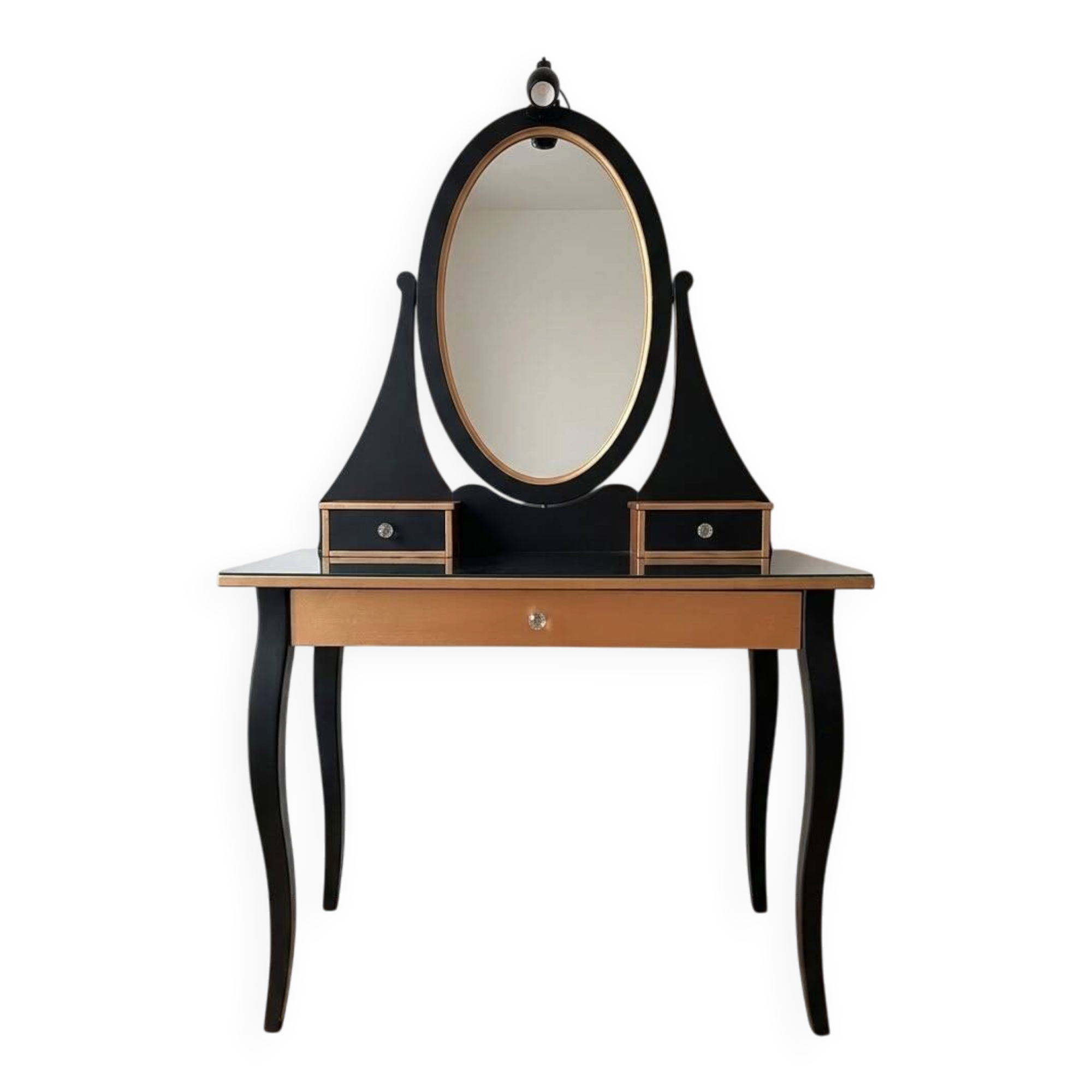 Coiffeuse avec miroir – Noir mat & or – LED – Très bon état