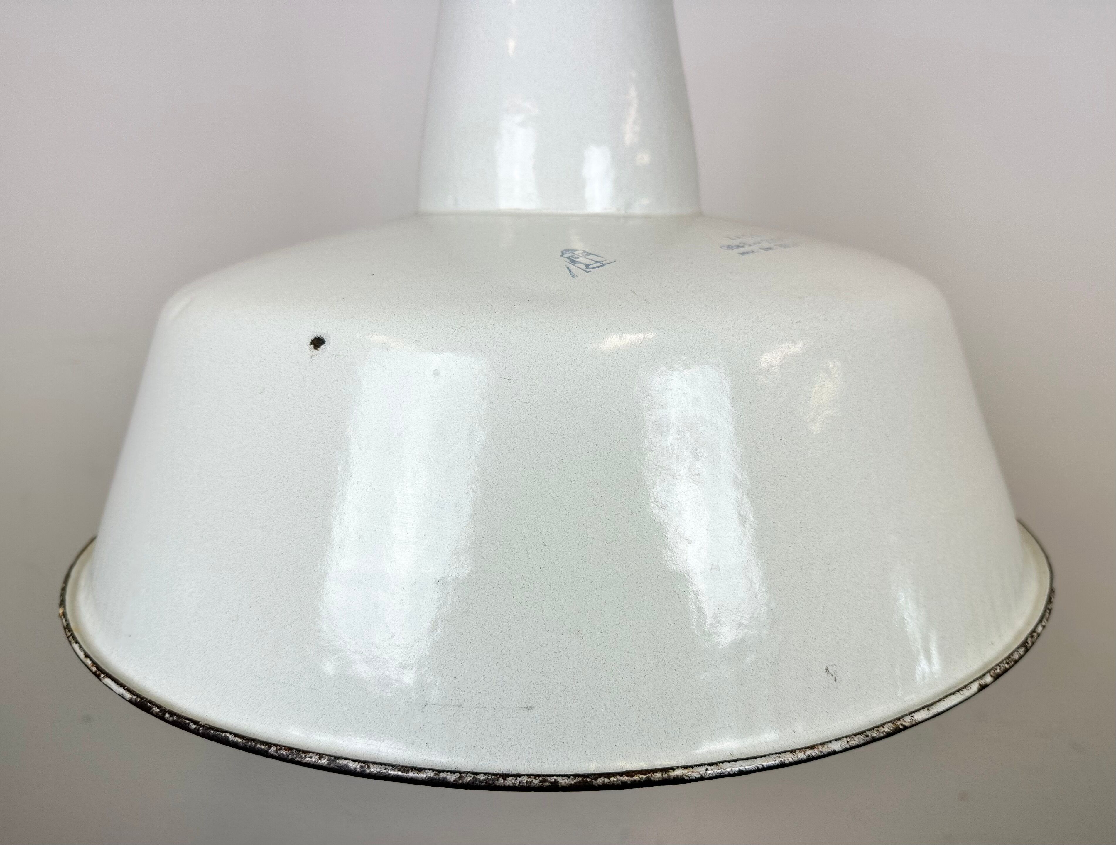 Industrial white enamel factory pendant lamp from zaos, 1960s