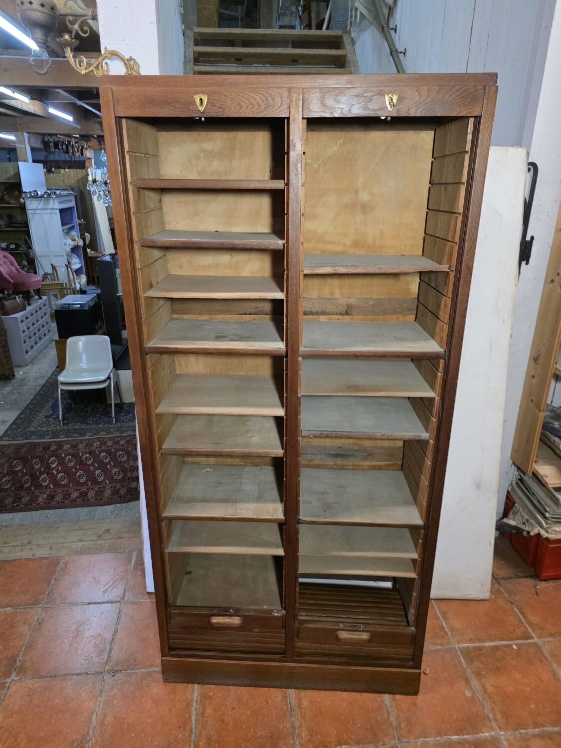 Antique double curtain oak cabinet