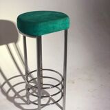 Contemporary aluminum stool and green/blue velvet