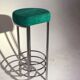 Contemporary aluminum stool and green/blue velvet