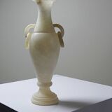 Petit vase balustre en albâtre vintage/ancien amphore à anneaux