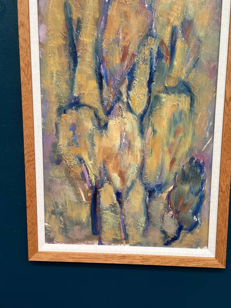 Large Swedish Oil on Panel – "Green Composition" – Signed – Vintage and Recently Framed – 77 × 41 cm (30.3 in × 16.1 in)