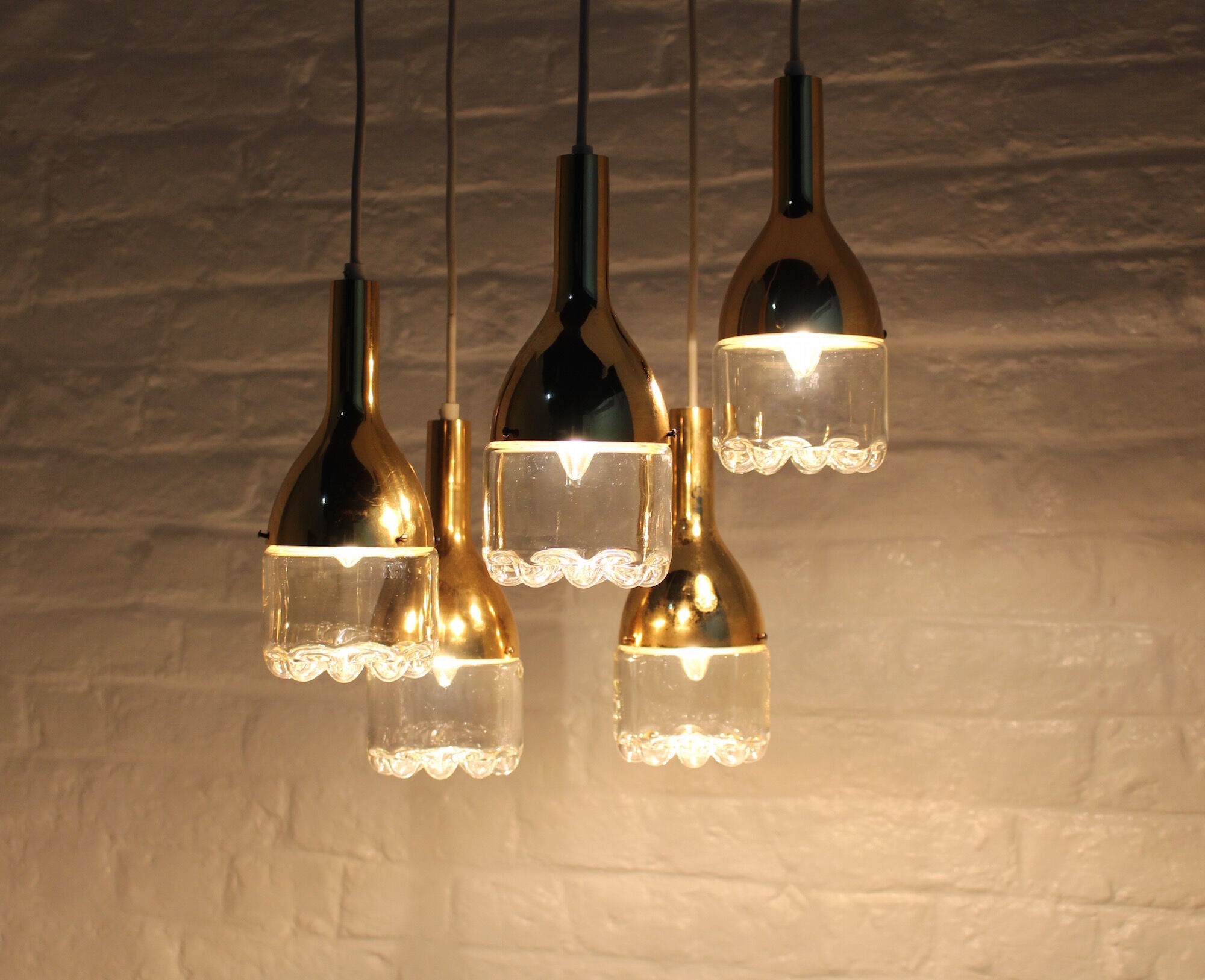 Hanging lamp brass waterfall and blown glass