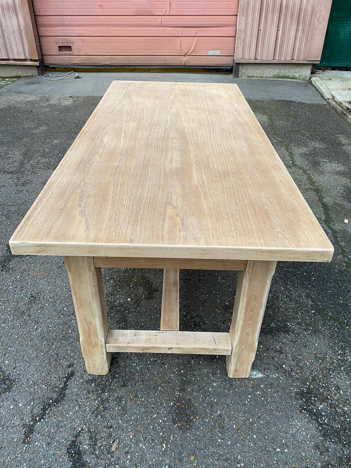 Renovated farmhouse dining table in raw oak from the 20th century, 180cm with drawer.