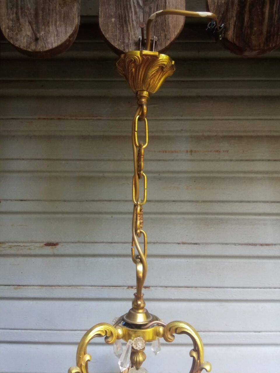 Antique cage chandelier in gilded bronze and crystal, 6 lights / working condition l gau