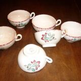 6 beige and red St Amand coffee cups